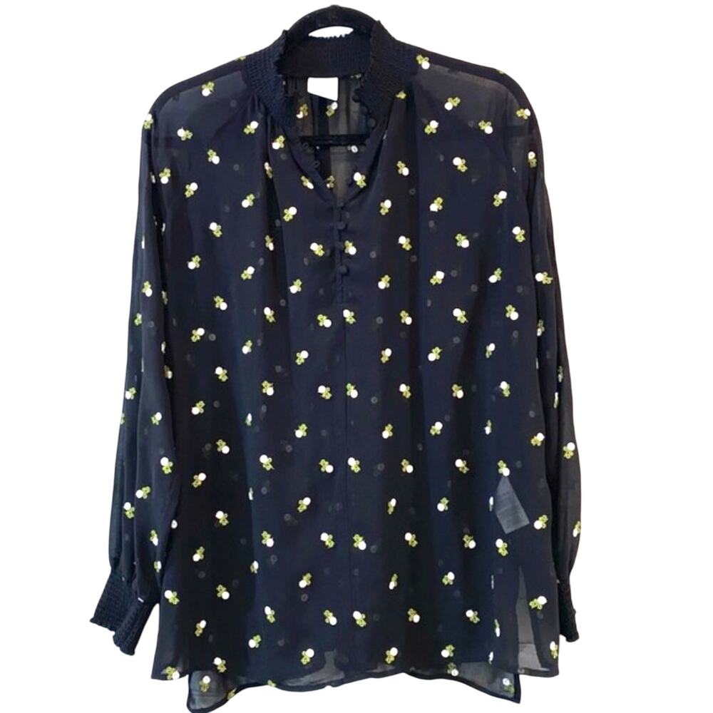 Cabi Style 5338 Sheer Floral Blouse Small Black Embroidered Top Boho Lightweight